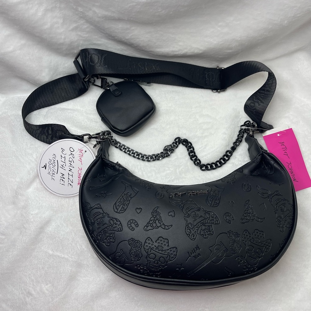 Betsey Johnson black shoulder bag with removable pouch, NWT